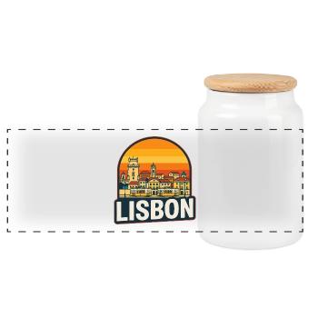 Lisbon City Retro Sunset Vintage Tram Art - Panoramic Cookie Jar with Wooden Lid - white - Front