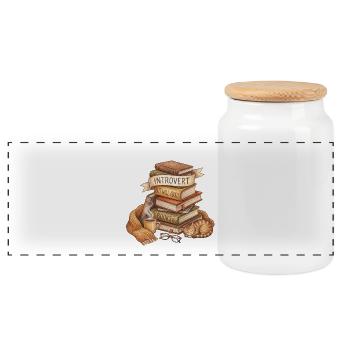 Introvert Book Lover Stack - Panoramic Cookie Jar with Wooden Lid - white - Front