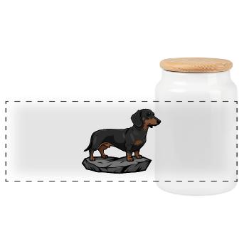 Dachshund Dog on Rock Portrait - Panoramic Cookie Jar with Wooden Lid - white - Front