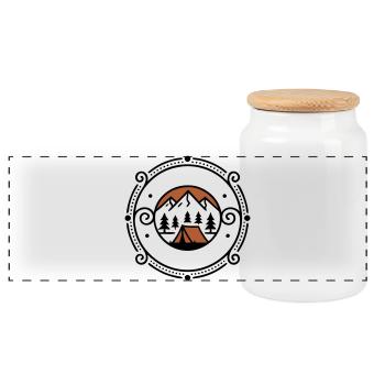 Edles Natur Zelt Wappen Outdoor - Panorama Keksdose mit Holzdeckel - Weiß - Vorne