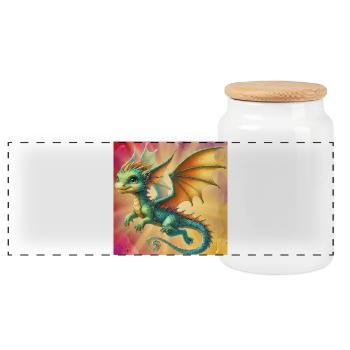 dragon - Panoramic Cookie Jar with Wooden Lid - white - Front