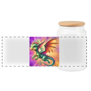 dragon - Panoramic Cookie Jar with Wooden Lid - white - Front