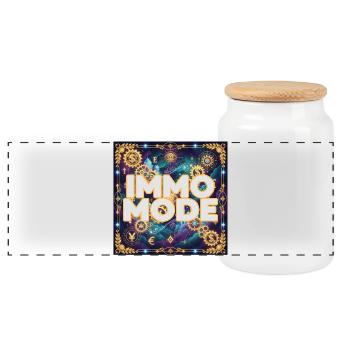Immo Mode on - Real Estate with Passion - Panoramic Cookie Jar with Wooden Lid - white - Front