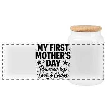 First Mother's Day Humor Mom Gift Idea Family - Panoramic Cookie Jar with Wooden Lid - white - Front