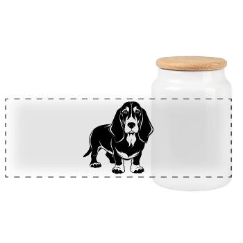 Basset Hound Dog - Boîte à biscuits avec couvercle en bois - blanc - Devant
