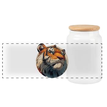 Cute Tiger - Panoramic Cookie Jar with Wooden Lid - white - Front