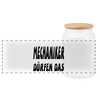 Mechaniker - Panorama Keksdose mit Holzdeckel - Weiß - Vorne