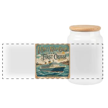 I can't stay calm, it's my first K - Panoramic Cookie Jar with Wooden Lid - white - Front