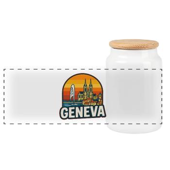 Genf Schweiz Retro Sonnenuntergang Vintage-Skyline - Panorama Keksdose mit Holzdeckel - Weiß - Vorne