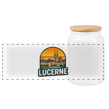 Luzern Schweiz Retro Sonnenuntergang Vintage-Skyline - Panorama Keksdose mit Holzdeckel - Weiß - Vorne