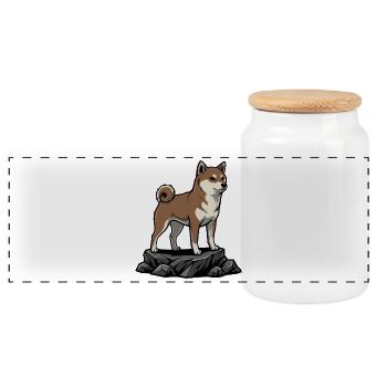Shiba Inu Dog Portrait Redhead Japan - Panoramic Cookie Jar with Wooden Lid - white - Front