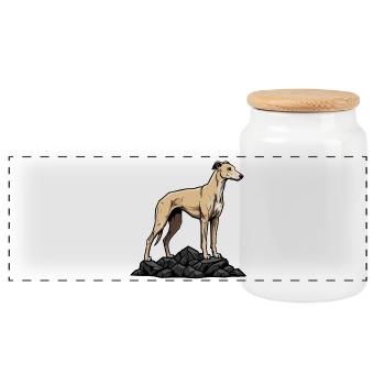 Windhund auf Felsen Porträt Sandwindhund - Panorama Keksdose mit Holzdeckel - Weiß - Vorne
