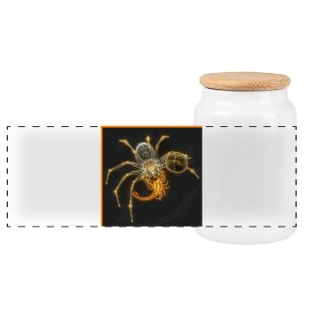 Neon Spider with Funky Tails - Panoramic Cookie Jar with Wooden Lid - white - Front