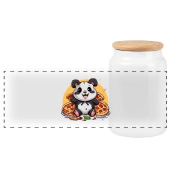 Kuschelpanda mit Pizzazauber - Panorama Keksdose mit Holzdeckel - Weiß - Vorne