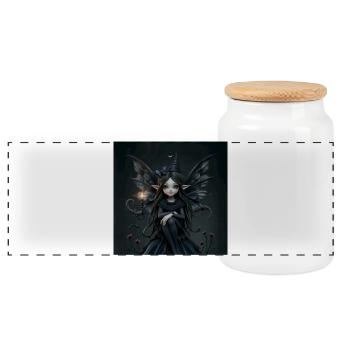 Fée Noire Ailée - Boîte à biscuits avec couvercle en bois - blanc - Devant