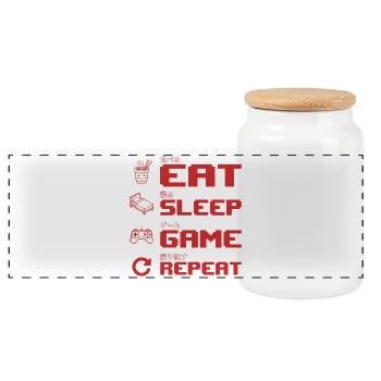 Eat, Sleep, Game, Repeat - Gaming Quote T-Shirt - Panoramic Cookie Jar with Wooden Lid - white - Front