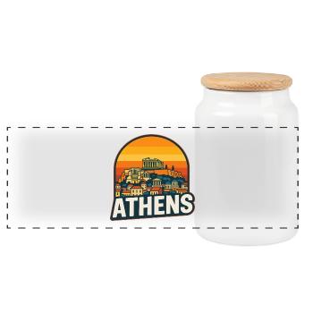 Athens Skyline Retro Sunset Parthenon Art - Panoramic Cookie Jar with Wooden Lid - white - Front