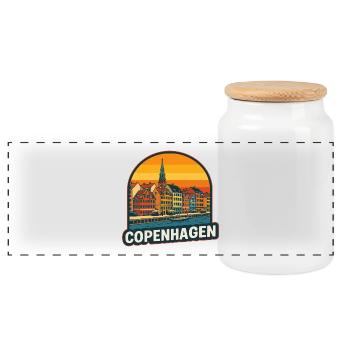 Kopenhagener Skyline Retro Sonnenuntergang Nyhavn Kunst - Panorama Keksdose mit Holzdeckel - Weiß - Vorne