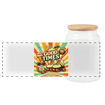 Retro Summer - Panoramic Cookie Jar with Wooden Lid - white - Front