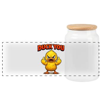 Duck You Funny Cartoon Duck - Panorama Keksdose mit Holzdeckel - Weiß - Vorne