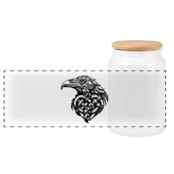 Adler-Illustration Schwarzer Tattoo-Stil - Panorama Keksdose mit Holzdeckel - Weiß - Vorne