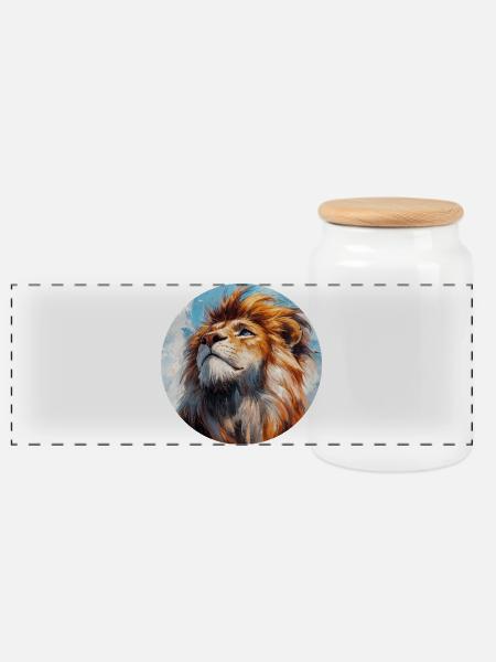 Design de Lion - Panoramic Cookie Jar with Wooden Lid - white