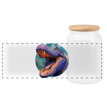 Buntes Dinosaurier-Design - Panorama Keksdose mit Holzdeckel - Weiß - Vorne