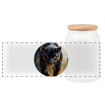 Design de Panthère noire - Panoramic Cookie Jar with Wooden Lid - white - Front