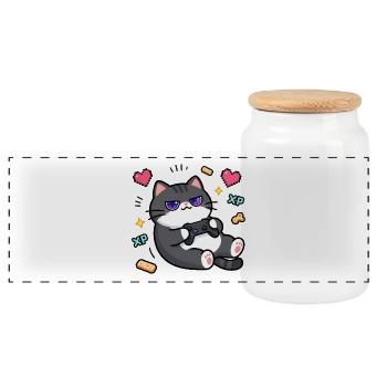 Chat Gamer Console Retro - Panoramic Cookie Jar with Wooden Lid - white - Front
