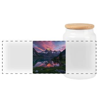 Alpine light at the mountain lake - Panoramic Cookie Jar with Wooden Lid - white - Front