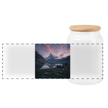 Réflexion du soir alpin - Boîte à biscuits avec couvercle en bois - blanc - Devant