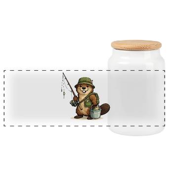 Fishing Beaver Adventure - Panoramic Cookie Jar with Wooden Lid - white - Front