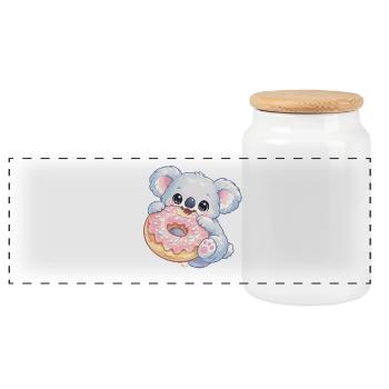 Cuddly koala with donut - Panoramic Cookie Jar with Wooden Lid - white - Front