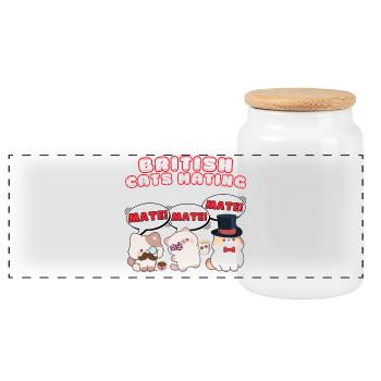 British Cats Mating - Panoramic Cookie Jar with Wooden Lid - white - Front