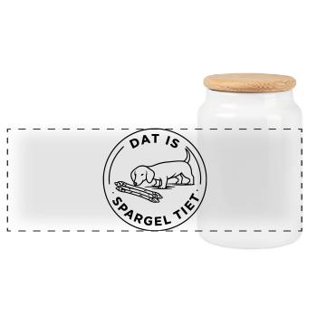 Dat is asparagus tiet dachshund dog asparagus time - Panoramic Cookie Jar with Wooden Lid - white - Front