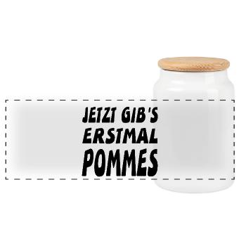 Pommes - Panorama Keksdose mit Holzdeckel - Weiß - Vorne