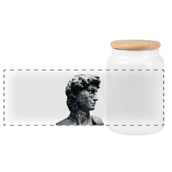 Don't Think Too Much Graffiti-David - Panoramic Cookie Jar with Wooden Lid - white - Front