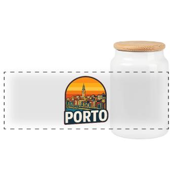 Conception rétro de la Skyline du coucher de soleil au Porto Portugal - Boîte à biscuits avec couvercle en bois - blanc - Devant