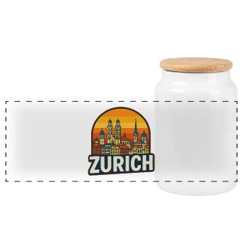 Zürich, Schweiz Retro Sonnenuntergangs-Skyline-Kunst - Panorama Keksdose mit Holzdeckel - Weiß - Vorne