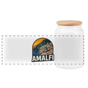 Amalfi Coast Retro Sunset Vintage Design - Panoramic Cookie Jar with Wooden Lid - white - Front