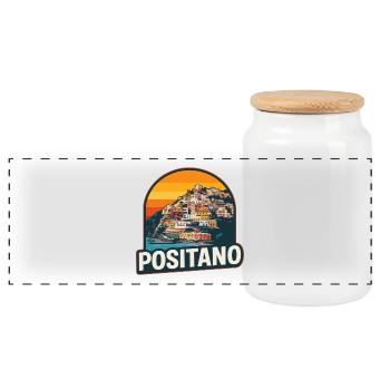 Design rétro de la côte amalfitaine de Positano - Boîte à biscuits avec couvercle en bois - blanc - Devant