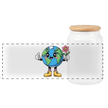 Smiling Planet Earth T-Shirt-Geschenke - Panorama Keksdose mit Holzdeckel - Weiß - Vorne