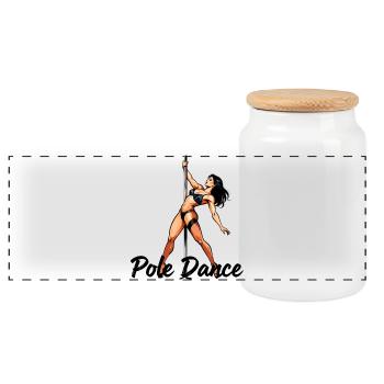 Pole Dance Silhouette – Elegante Pin-Up Kunst - Panorama Keksdose mit Holzdeckel - Weiß - Vorne