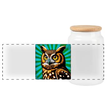 owl - Panoramic Cookie Jar with Wooden Lid - white - Front