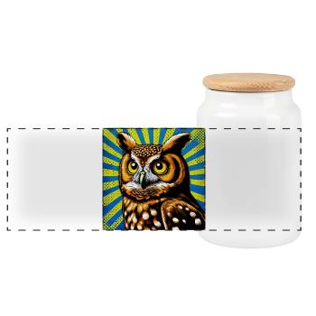 owl - Panoramic Cookie Jar with Wooden Lid - white - Front