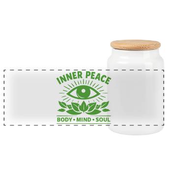 Inner Peace Body Mind Soul Auge - Panorama Keksdose mit Holzdeckel - Weiß - Vorne
