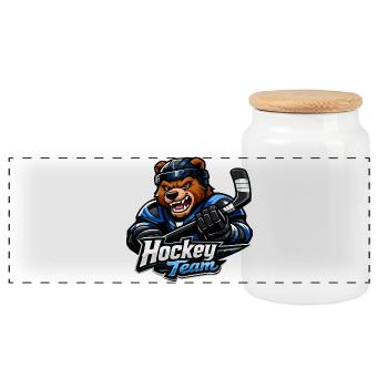 Mascotte de l’équipe de hockey sur glace Bear - Boîte à biscuits avec couvercle en bois - blanc - Devant