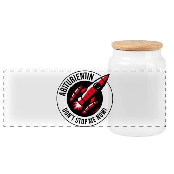 Abiturientin – Don’t Stop Me Now! (Abitur POS 3C) - Panorama Keksdose mit Holzdeckel - Weiß - Vorne