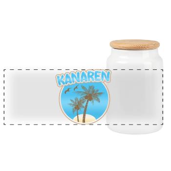 Kanaren Palmenstrand Logo - Panorama Keksdose mit Holzdeckel - Weiß - Vorne