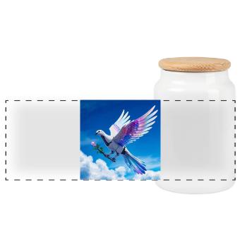 Colorful Dove with Rainbow Wings - Panoramic Cookie Jar with Wooden Lid - white - Front